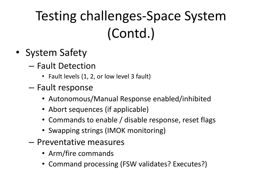 testing challenges space system contd system