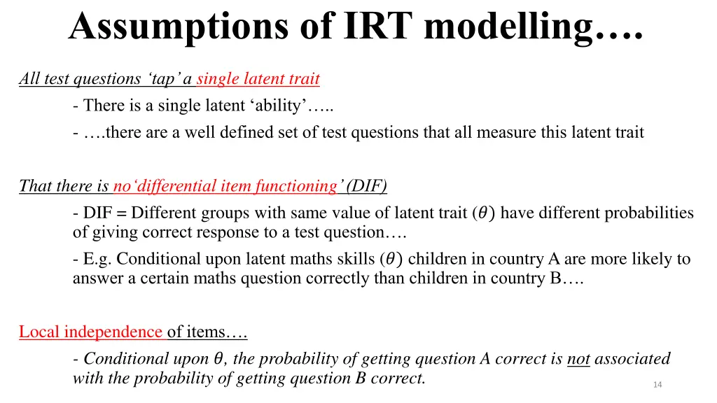 assumptions of irt modelling