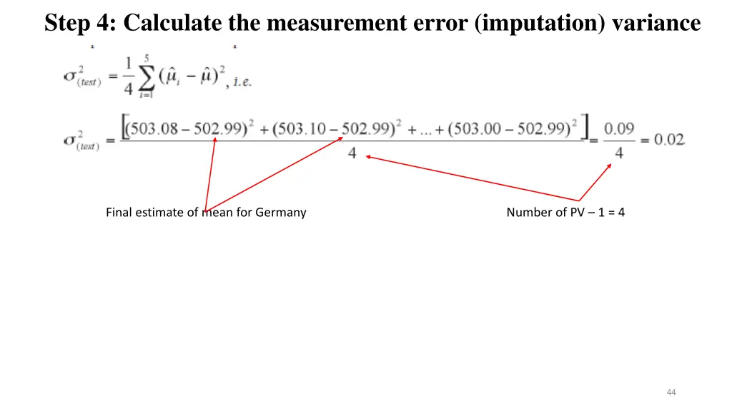 step 4 calculate the measurement error imputation 1