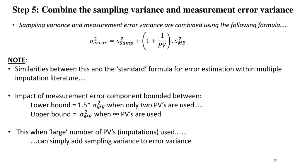 step 5 combine the sampling variance