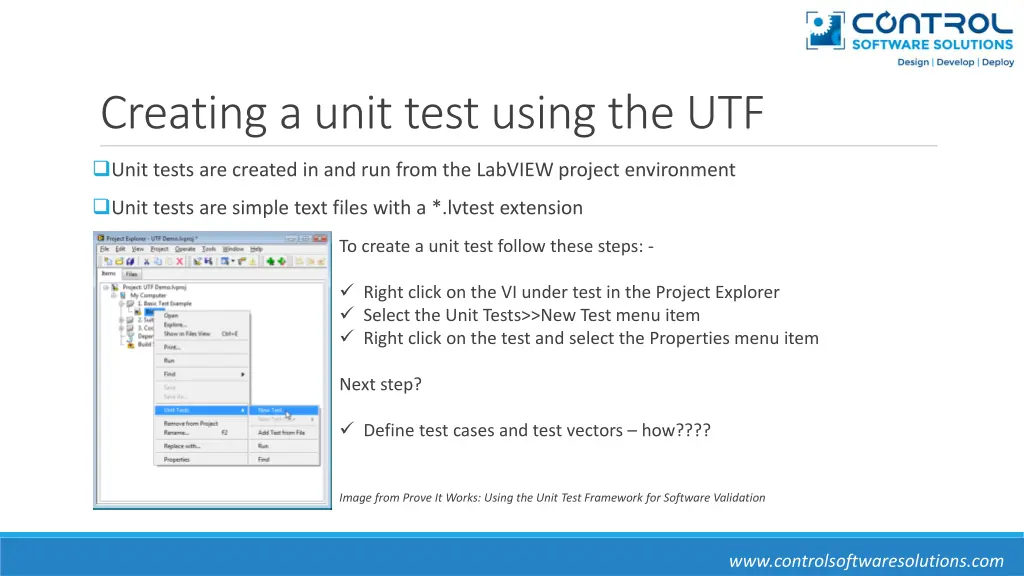 creating a unit test using the utf