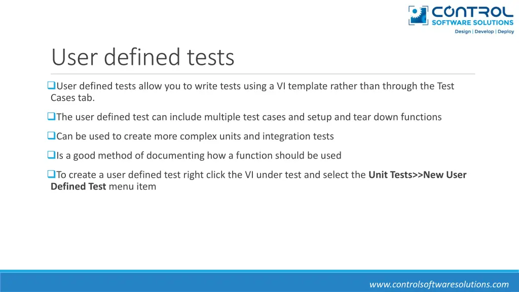 user defined tests