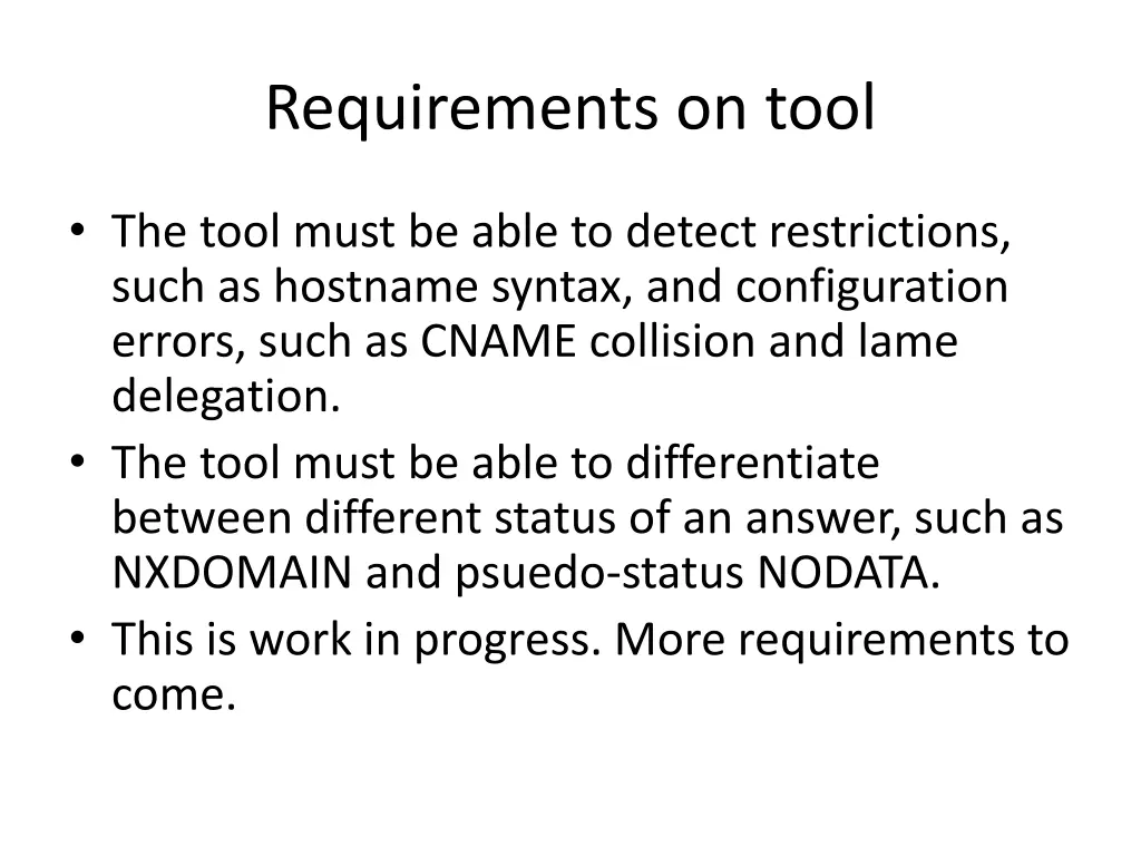 requirements on tool