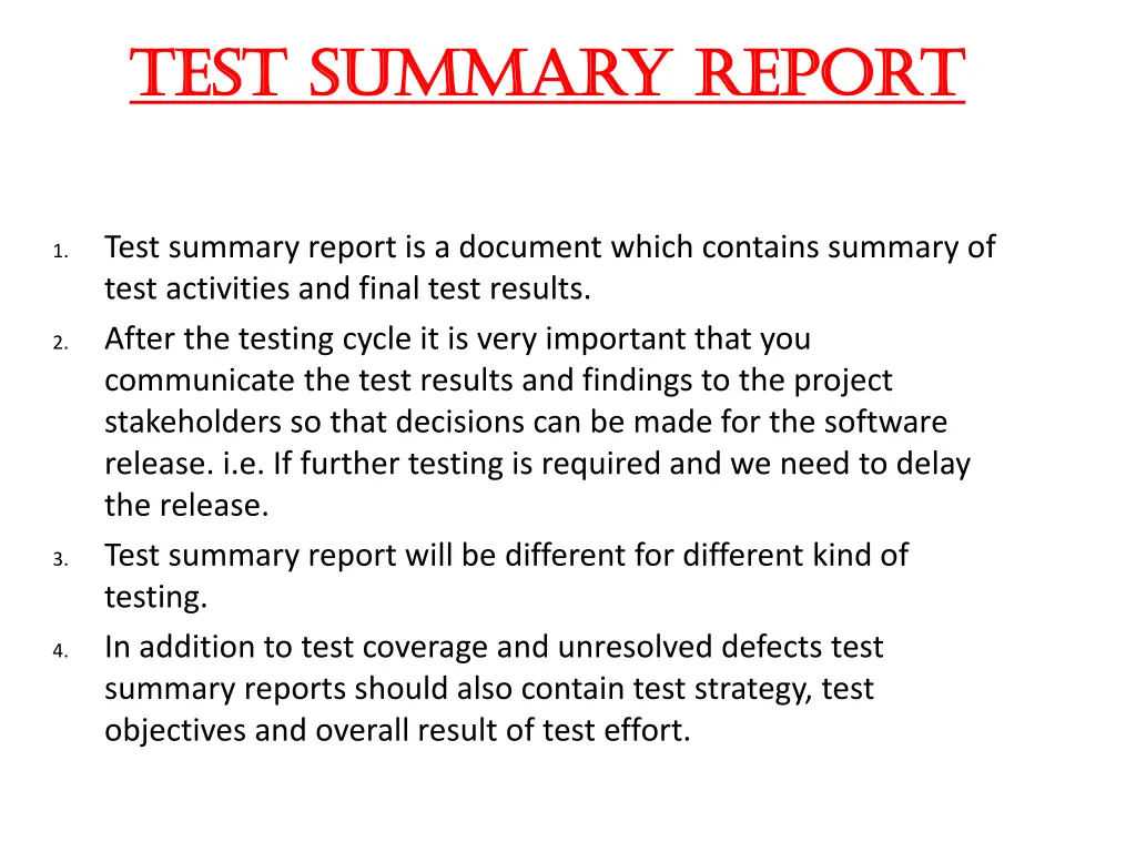 test summary report test summary report