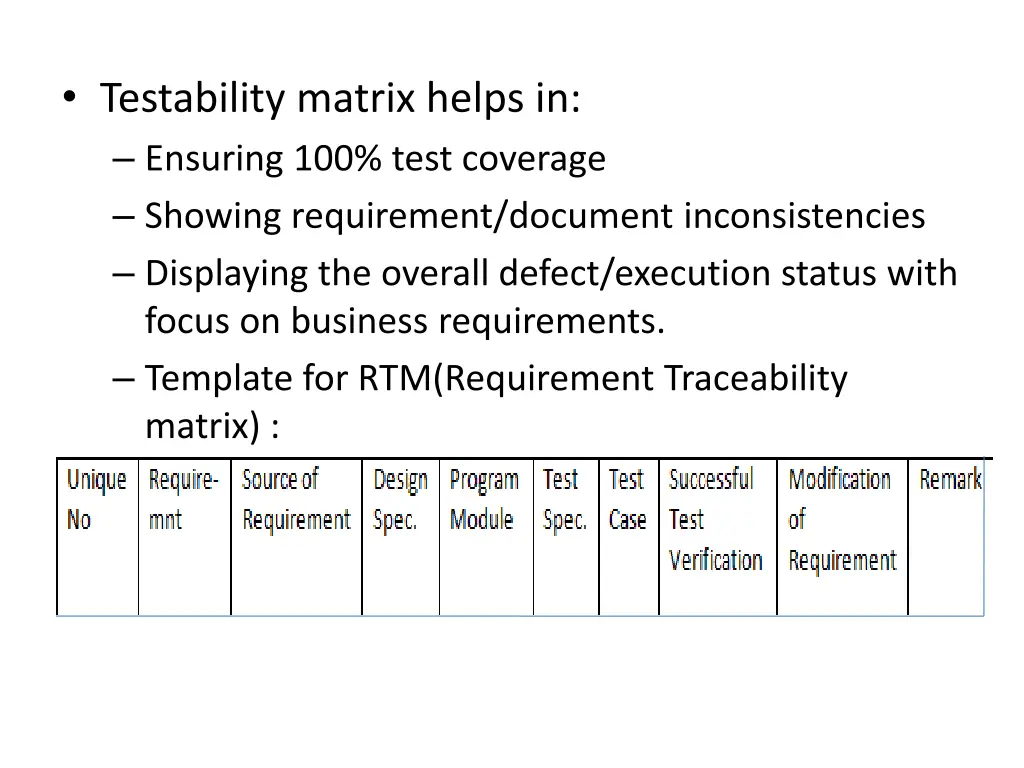 testability matrix helps in ensuring 100 test