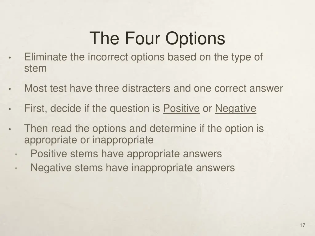 the four options eliminate the incorrect options