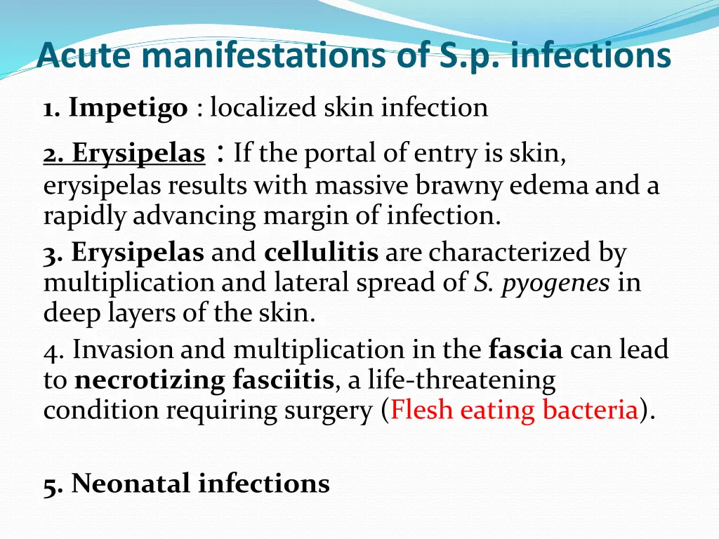 acute manifestations of s p infections