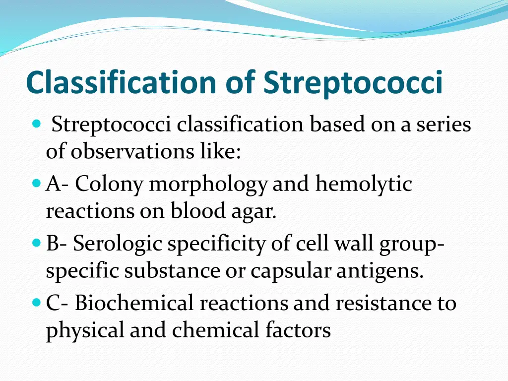 classification of streptococci