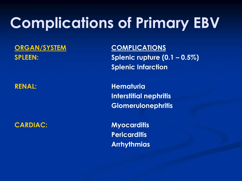 complications of primary ebv 1