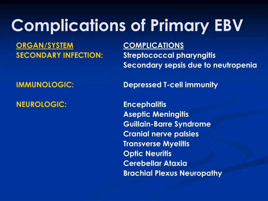 complications of primary ebv 2