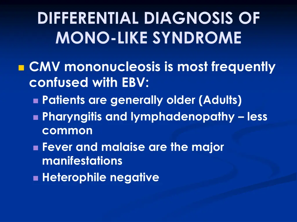 differential diagnosis of mono like syndrome 1