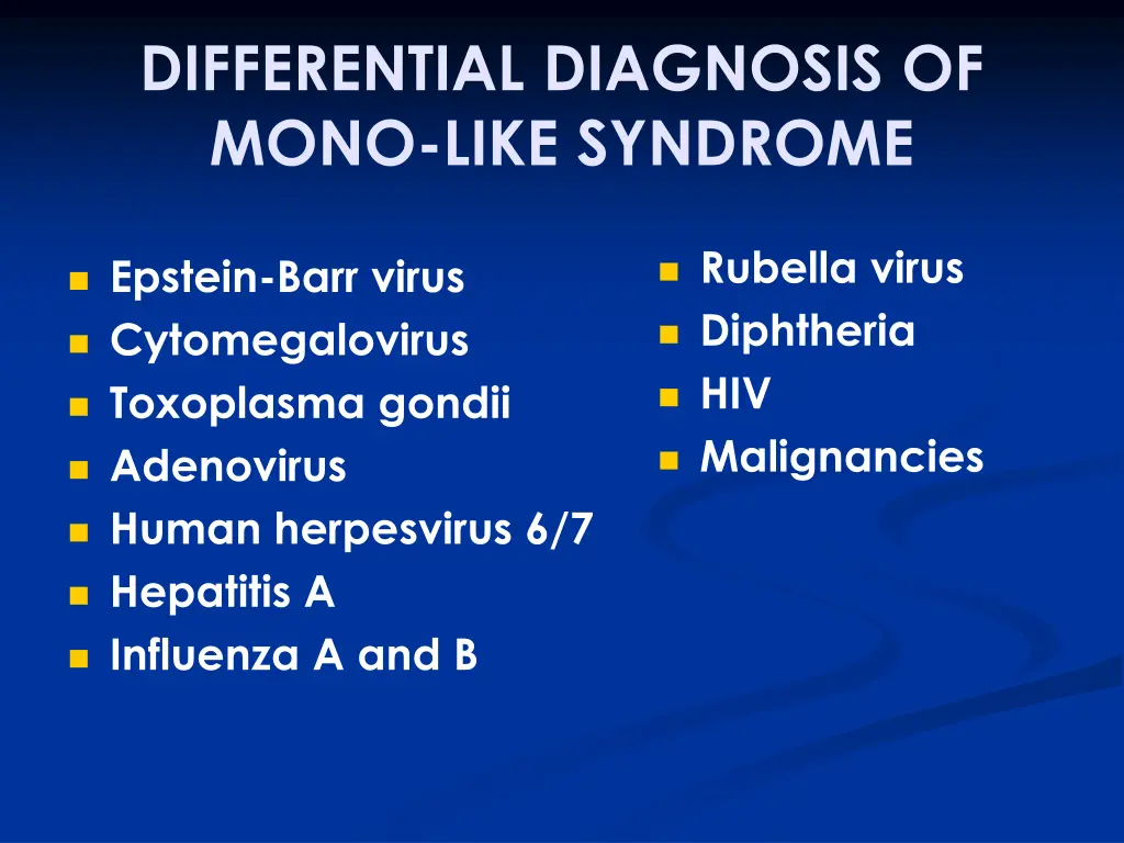 differential diagnosis of mono like syndrome