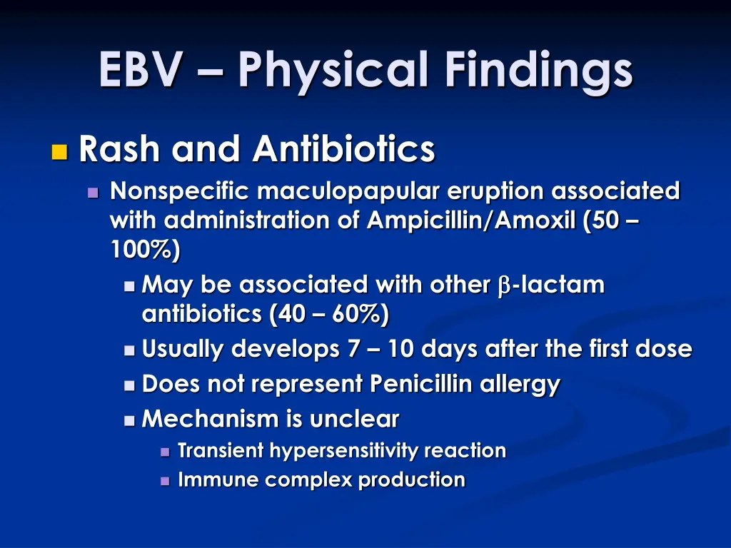 ebv physical findings