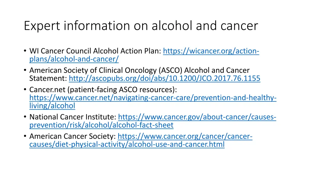 expert information on alcohol and cancer