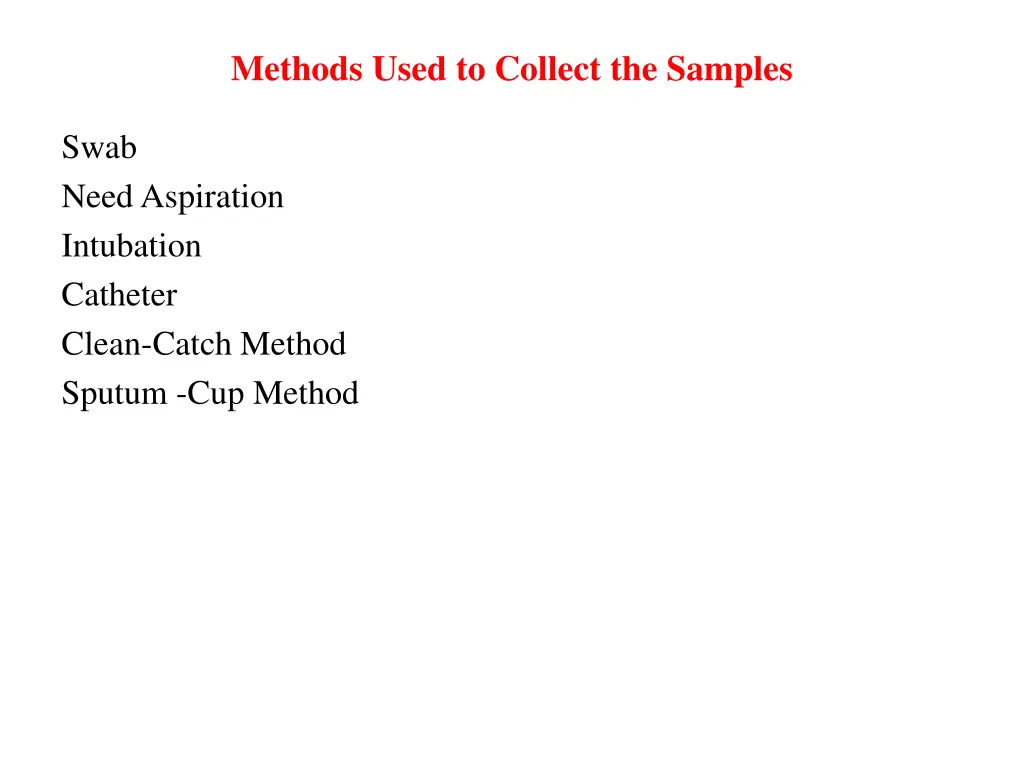 methods used to collect the samples