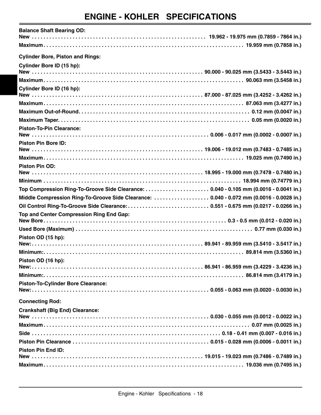 engine kohler specifications 3