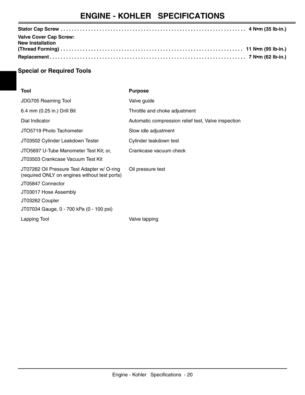 engine kohler specifications 5