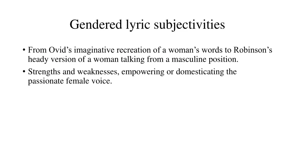 gendered lyric subjectivities