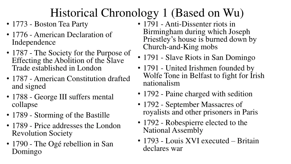 historical chronology 1 based on wu 1773 boston