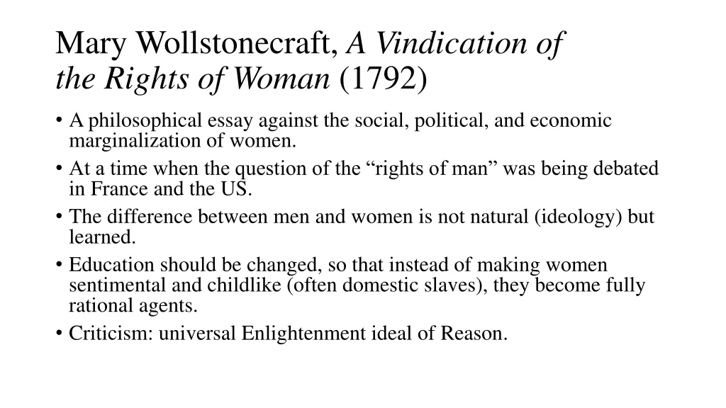 mary wollstonecraft a vindication of the rights 1