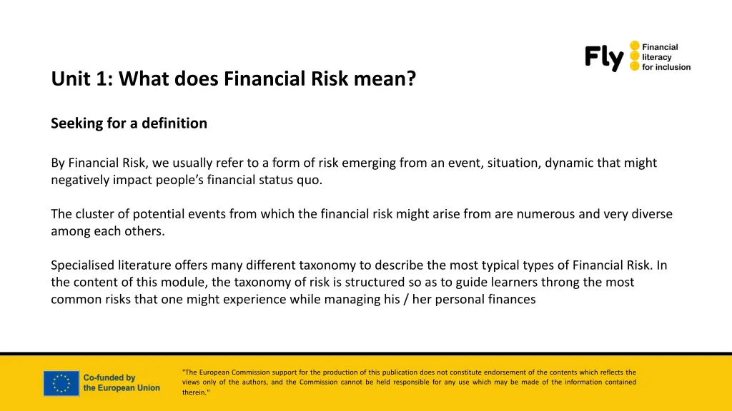 unit 1 what does financial risk mean