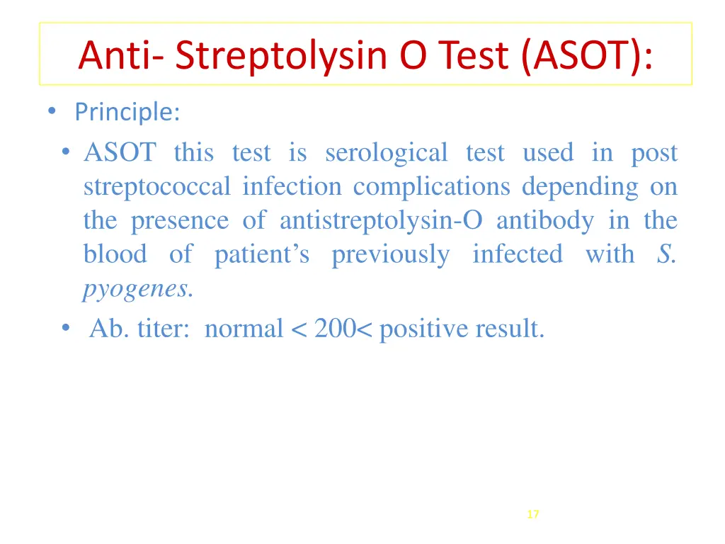 anti streptolysin o test asot