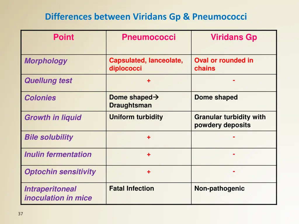 differences between viridans gp pneumococci