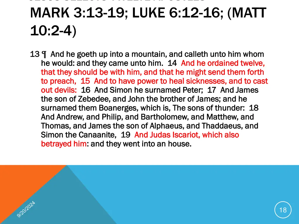 jesus selects twelve apostles mark 3 13 19 luke