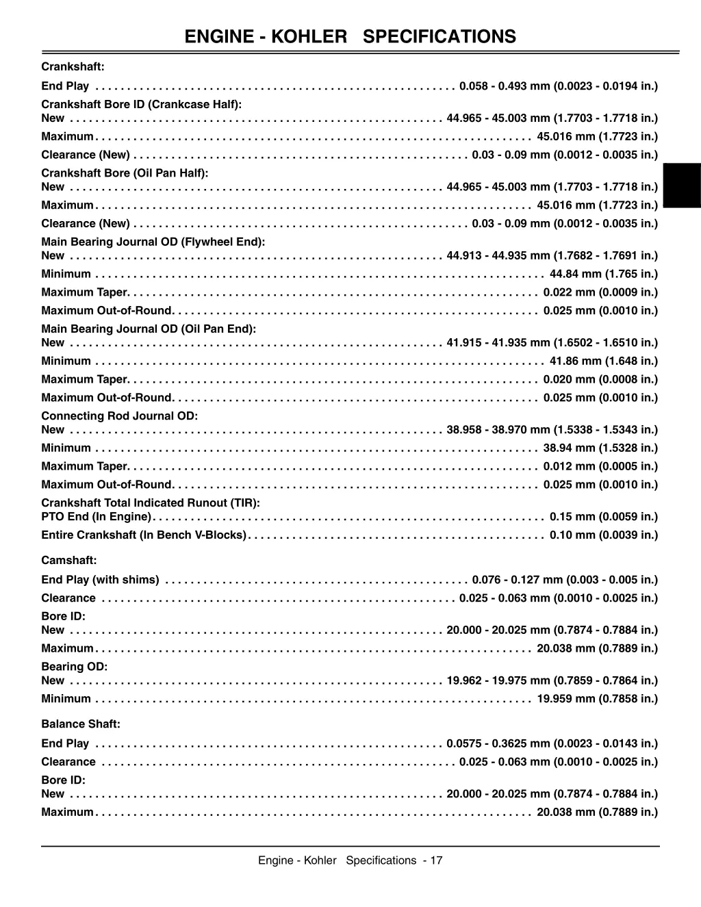 engine kohler specifications 2