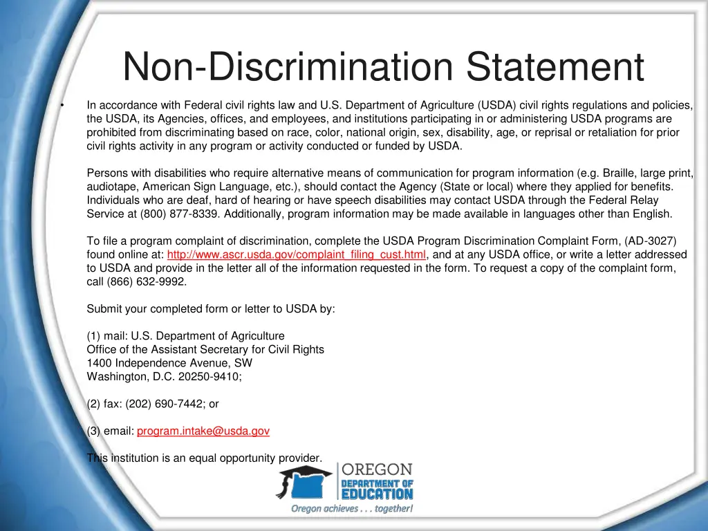 non discrimination statement