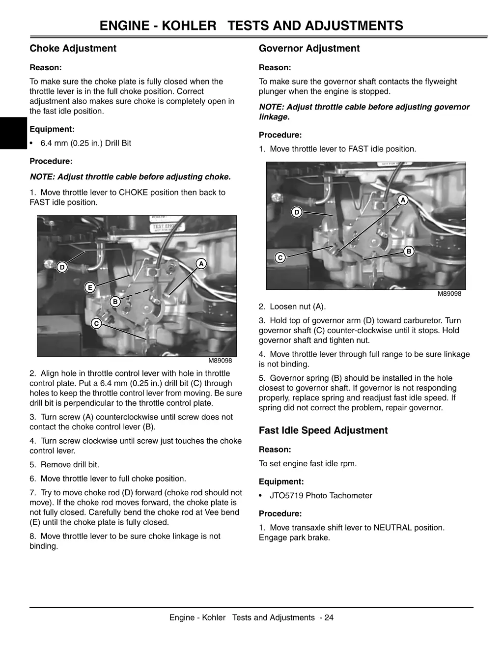 engine kohler tests and adjustments 1