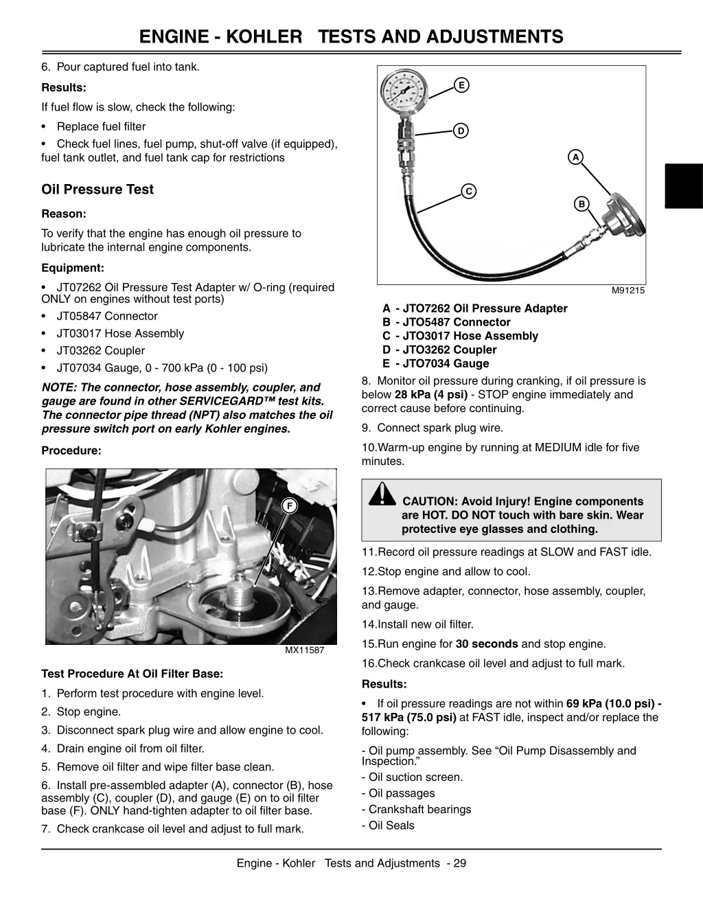 engine kohler tests and adjustments 6