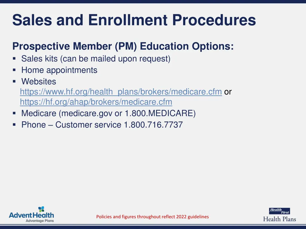 sales and enrollment procedures