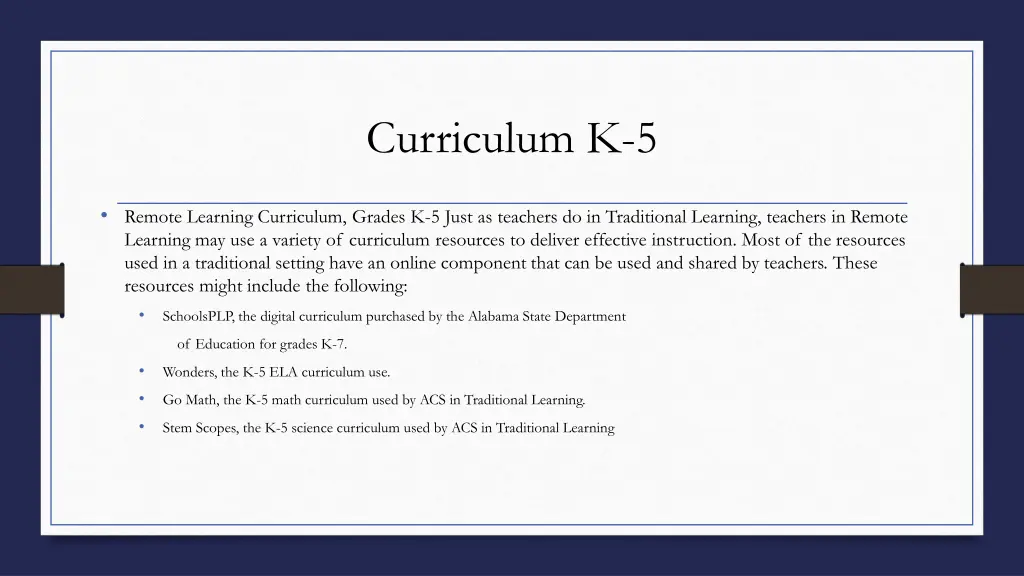 curriculum k 5