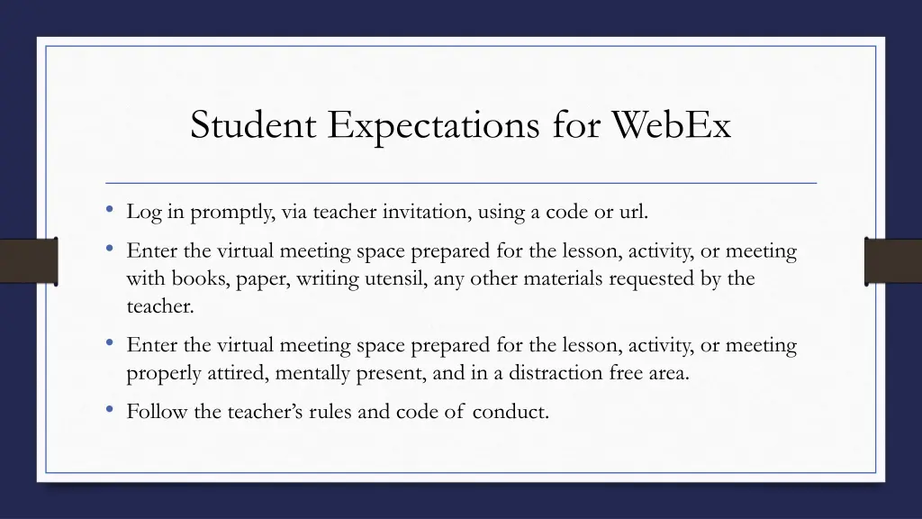 student expectations for webex