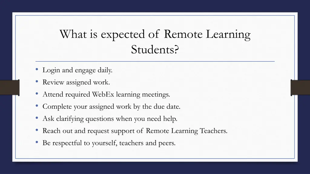 what is expected of remote learning students