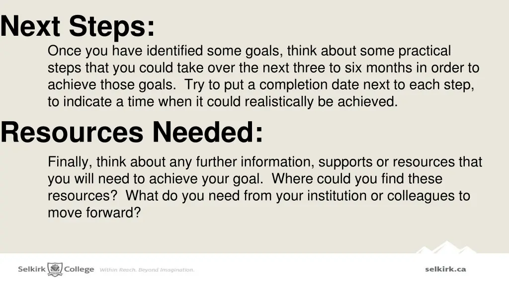 next steps once you have identified some goals