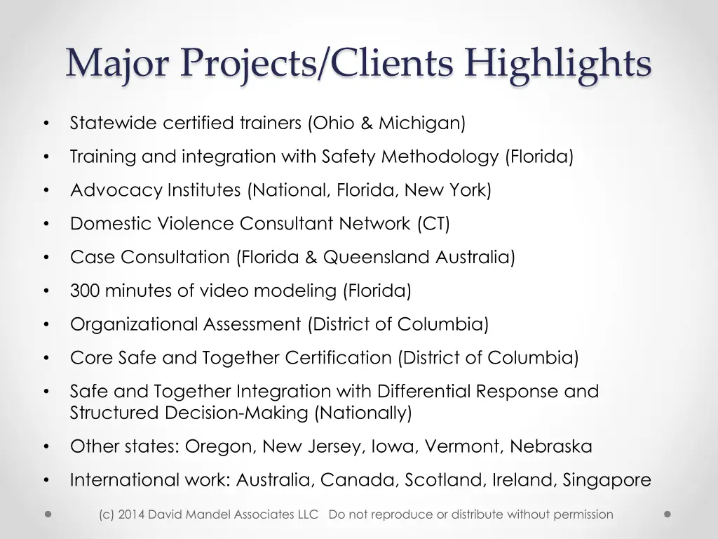 major projects clients highlights