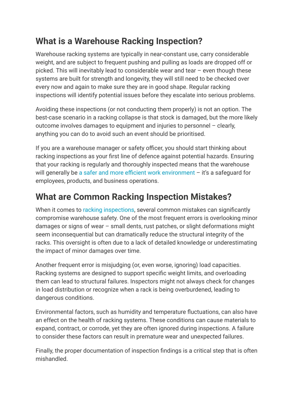 what is a warehouse racking inspection