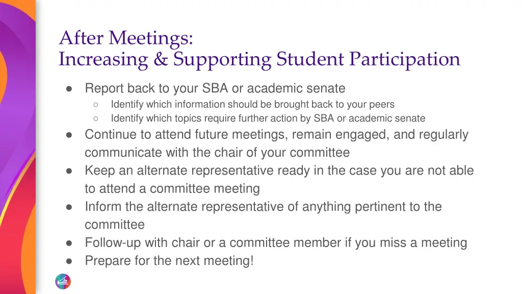 after meetings increasing supporting student