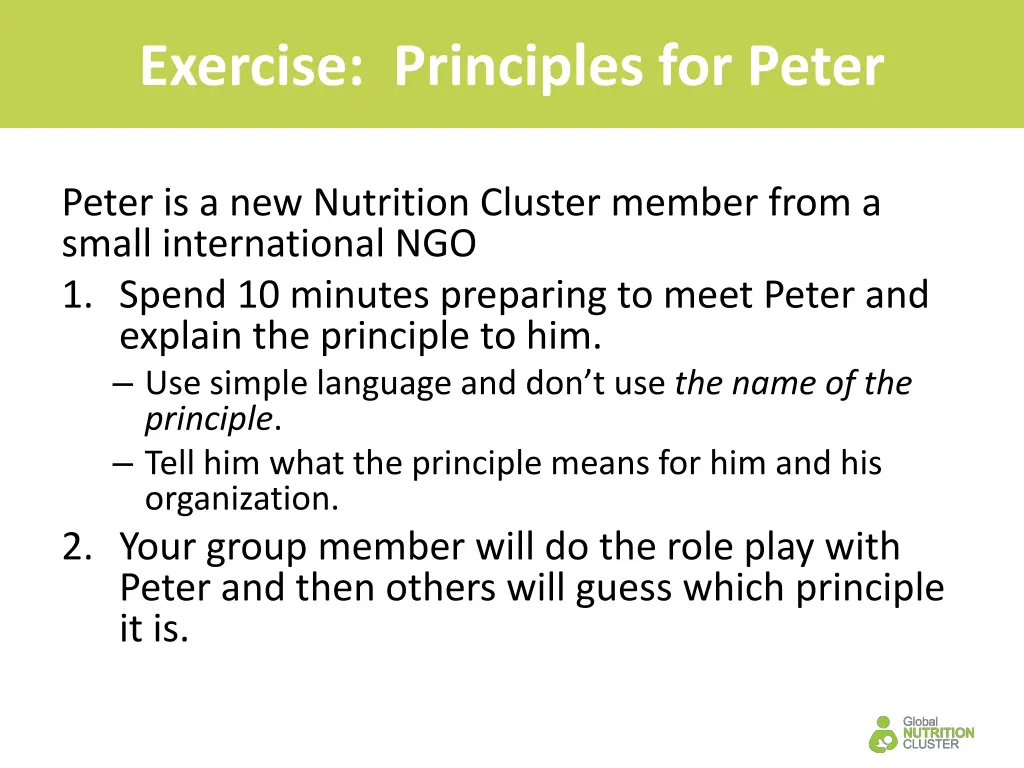 exercise principles for peter