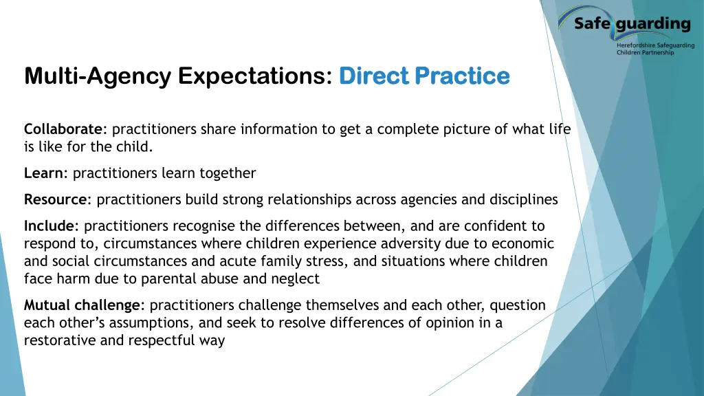 multi agency expectations direct practice