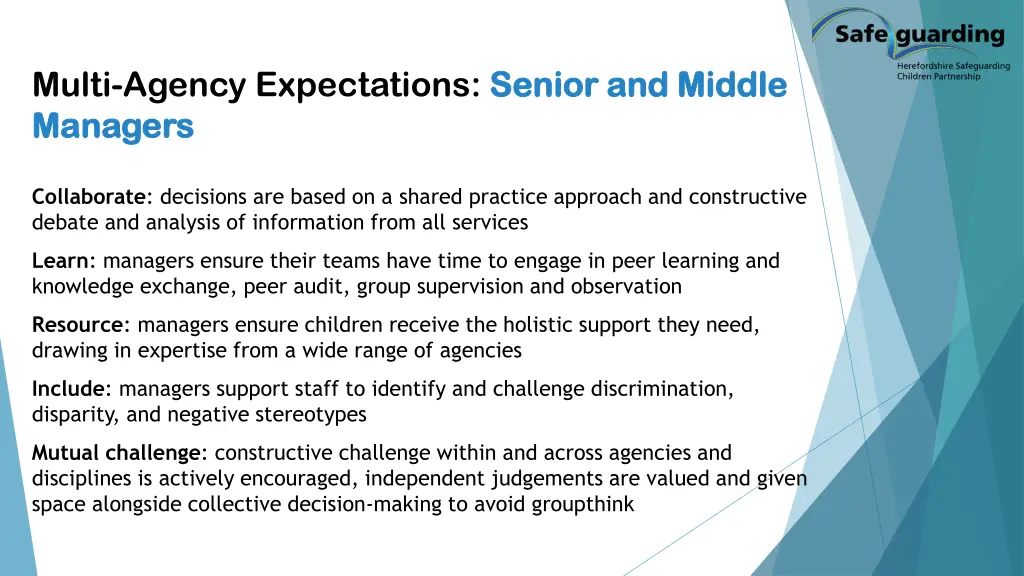 multi agency expectations senior and middle