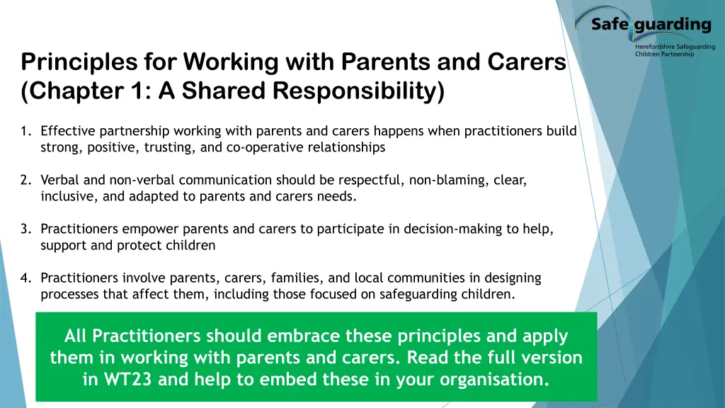 principles for working with parents and carers