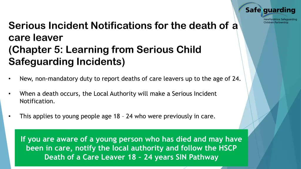 serious incident notifications for the death