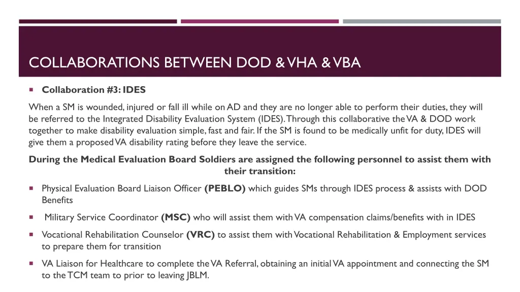 collaborations between dod vha vba