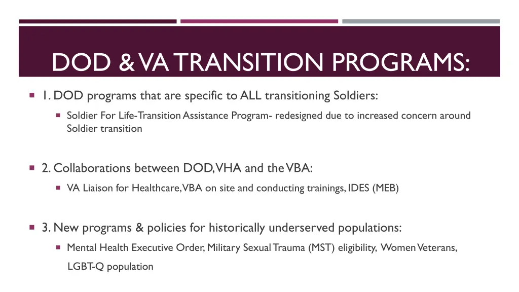 dod vatransition programs