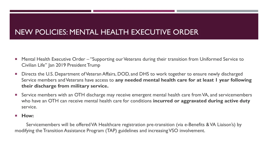 new policies mental health executive order