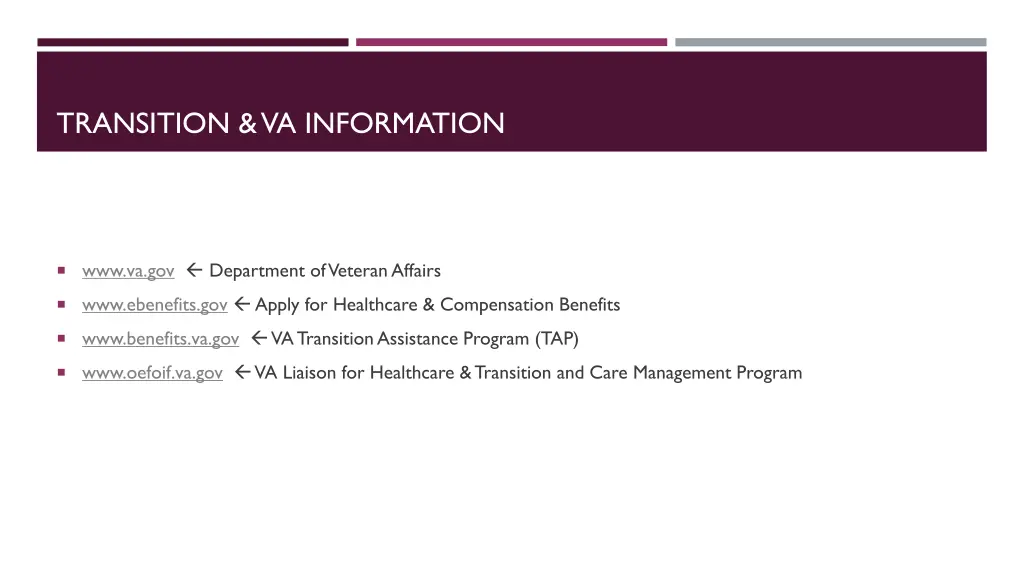 transition va information