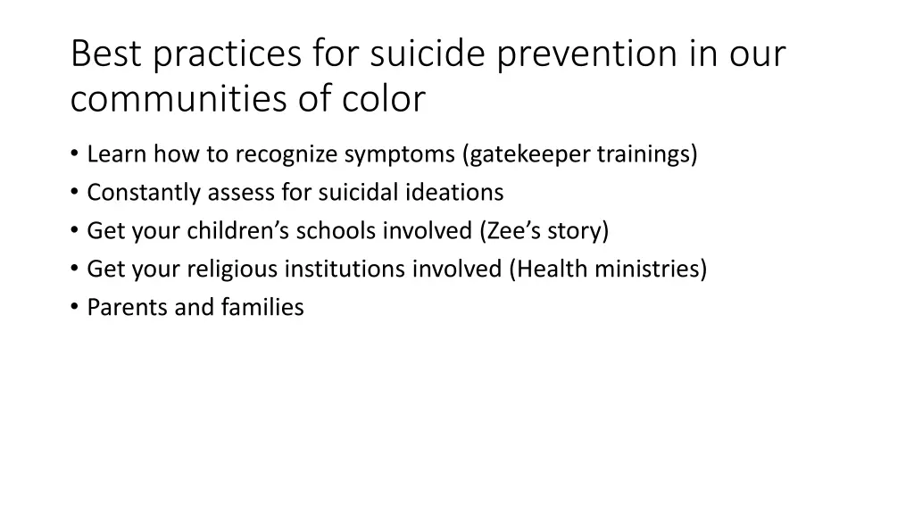 best practices for suicide prevention